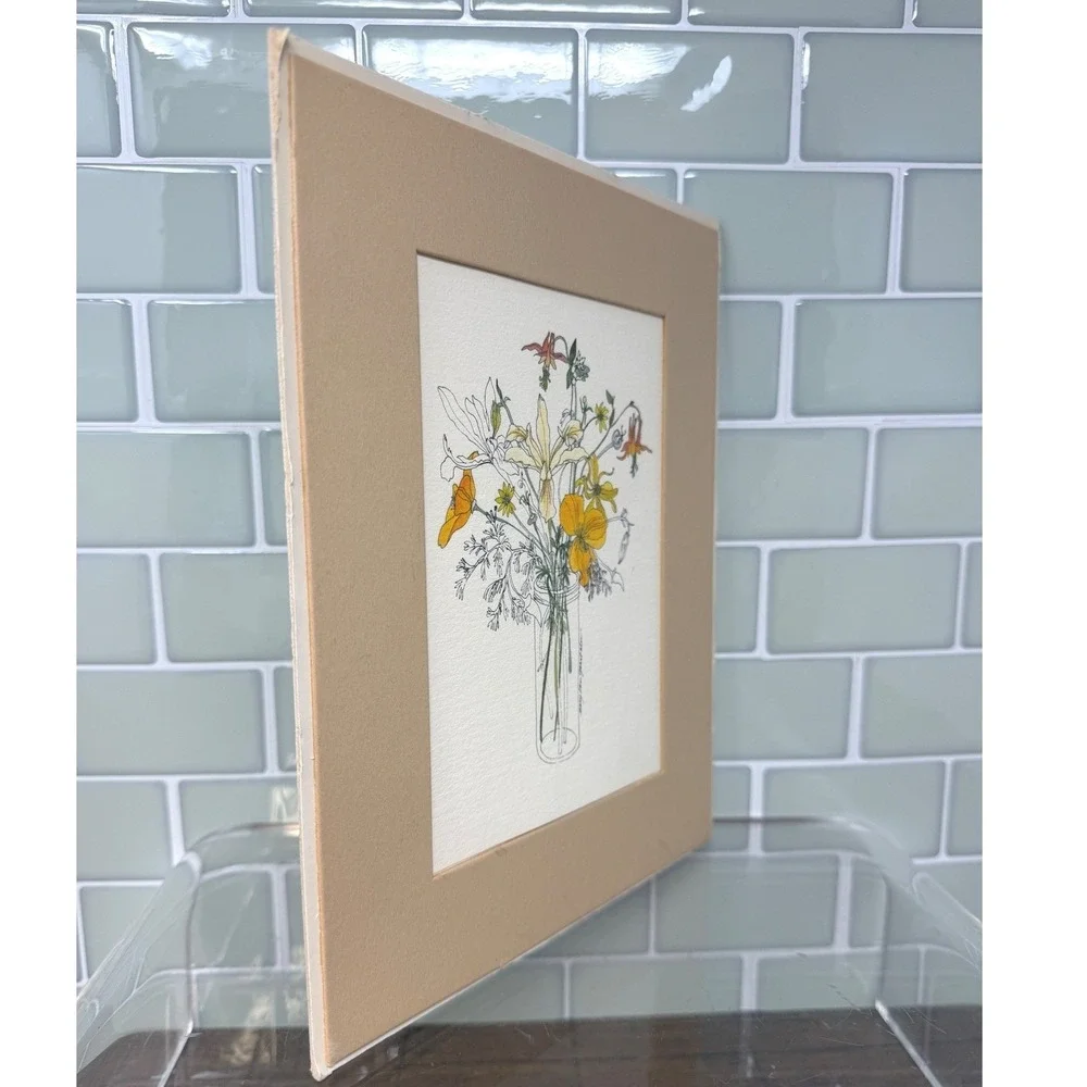 Vintage 1975 Mary Lou Goertzen Matted Lithograph Print Poppies in a Jar